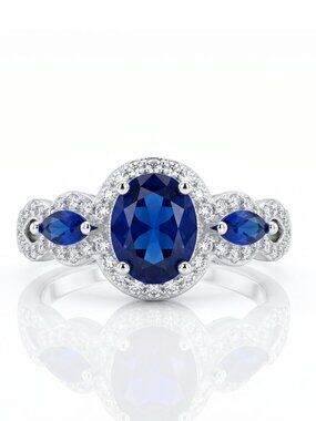 Royal Blue Sapphire Gemstone ring, size 7, 925 Sterling Silver Charmed Aroma